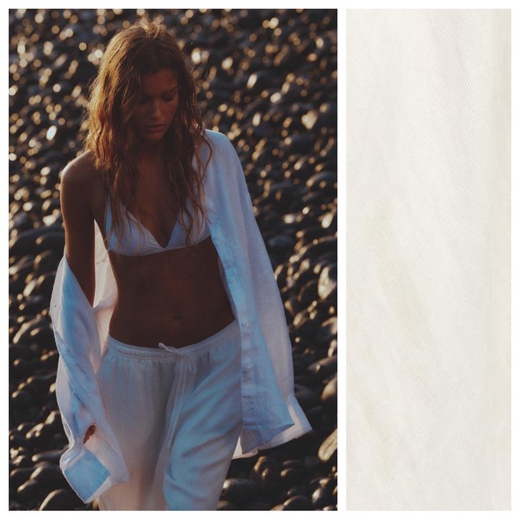 NWT. Zara Oyster-White Lyocell/Viscose Flowy Straight Leg Pants. Size L. - Picture 3 of 11